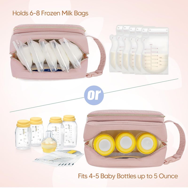 Damero Breastmilk Cooler Bag with 4 Ice Packs, Breast Milk Cooler Travel Bag Fit for Milk Bags or Bottles, with Buckle Handle for Breastfeeding Moms Travel/Daycare, Pink - Image 2